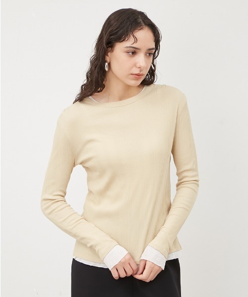 Mila Owen（ミラオーウェン）の「ルーズフィットレイヤードカットトップス【手洗い可能】（Tシャツ/カットソー・レディース・ブラック/ベージュ/グレー/イエロー・1/0）」の3枚目の写真