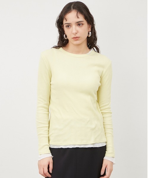 Mila Owen（ミラオーウェン）の「ルーズフィットレイヤードカットトップス【手洗い可能】（Tシャツ/カットソー・レディース・ブラック/ベージュ/グレー/イエロー・1/0）」の4枚目の写真