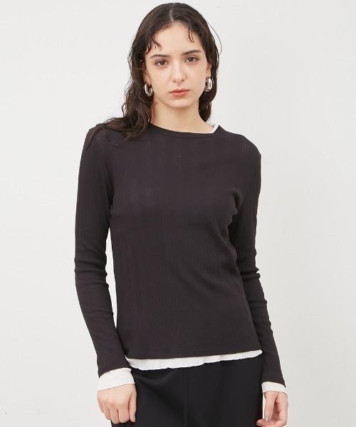 Mila Owen（ミラオーウェン）の「ルーズフィットレイヤードカットトップス【手洗い可能】（Tシャツ/カットソー・レディース・ブラック/ベージュ/グレー/イエロー・1/0）」の2枚目の写真