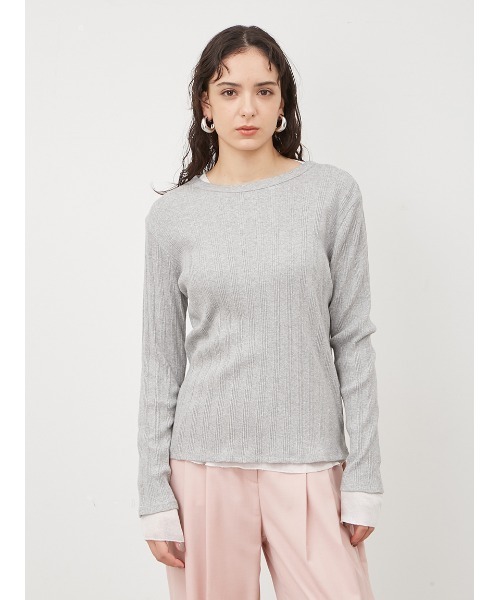 Mila Owen（ミラオーウェン）の「ルーズフィットレイヤードカットトップス【手洗い可能】（Tシャツ/カットソー・レディース・ブラック/ベージュ/グレー/イエロー・1/0）」の18枚目の写真