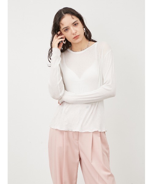 Mila Owen（ミラオーウェン）の「ルーズフィットレイヤードカットトップス【手洗い可能】（Tシャツ/カットソー・レディース・ブラック/ベージュ/グレー/イエロー・1/0）」の6枚目の写真