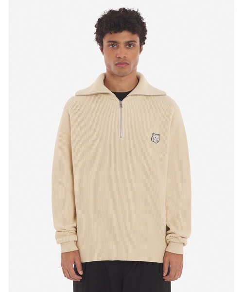 メゾンキツネ MAISON KITSUNE ハーフジップニット BOLD FOX HEAD PATCH HALF ZIP RIBBED JUMPER ベージュ レディース lw00809kt1093-h251-beigemelange 楽天市場】【アウトレット】メゾンキツネ MAISON KITSUNE ハーフ