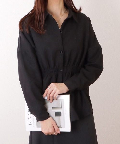 Lace Ladies(レースレディース)の「ウエスト ギャザー 長袖 ゆる ブラウス(シャツ/ブラウス・レディース・ブラック/アイボリー・XL/M)」の3枚目の写真