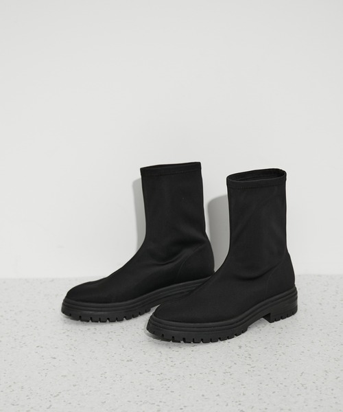 ADAM ET ROPE'（アダムエロペ）の「ウォータープルーフソックスブーツ（ブーツ・レディース・ブラック・23.0cm/23.5cm/24.0cm/24.5cm）」の2枚目の写真