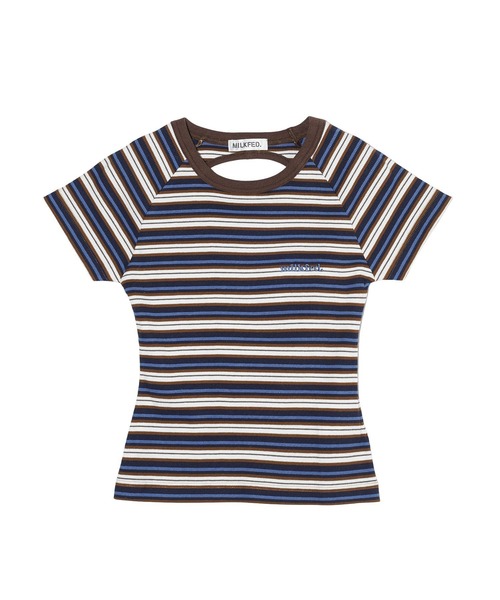 MILKFED.(ミルクフェド)の「OPEN BACK STRIPE S/S TOP(Tシャツ/カットソー・レディース・ライトブルー/ライトピンク/ネイビー・ONE SIZE)」の1枚目の写真