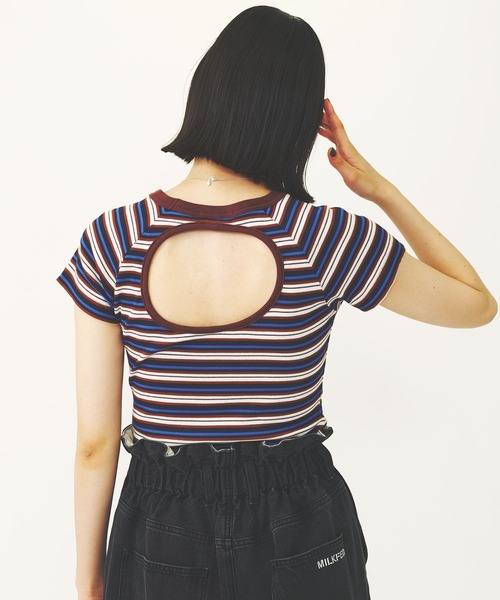 MILKFED.(ミルクフェド)の「OPEN BACK STRIPE S/S TOP(Tシャツ/カットソー・レディース・ライトブルー/ライトピンク/ネイビー・ONE SIZE)」の6枚目の写真
