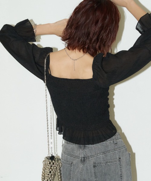 Auntie Rosa Holiday(アンティローザホリデー)の「シャーリングクロップドブラウス(シャツ/ブラウス・レディース・ブラック/イエロー/オフホワイト・FREE)」の16枚目の写真