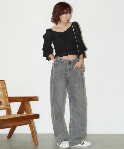 Auntie Rosa Holiday(アンティローザホリデー)の「シャーリングクロップドブラウス(シャツ/ブラウス・レディース・ブラック/イエロー/オフホワイト・FREE)」の17枚目の写真