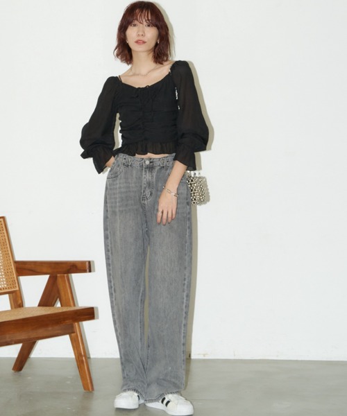 Auntie Rosa Holiday(アンティローザホリデー)の「シャーリングクロップドブラウス(シャツ/ブラウス・レディース・ブラック/イエロー/オフホワイト・FREE)」の18枚目の写真