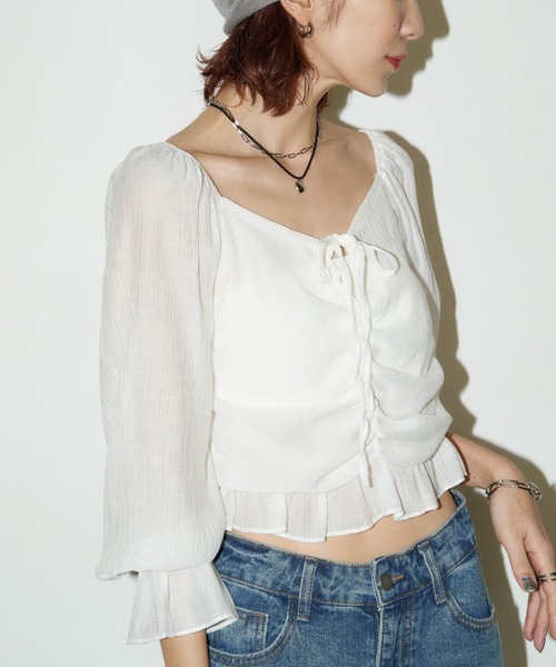 Auntie Rosa Holiday(アンティローザホリデー)の「シャーリングクロップドブラウス(シャツ/ブラウス・レディース・ブラック/イエロー/オフホワイト・FREE)」の10枚目の写真