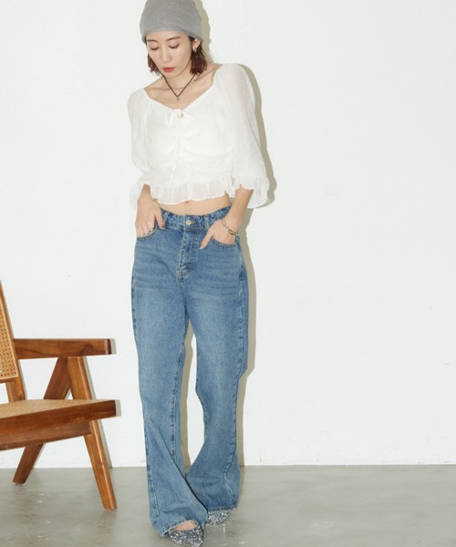 Auntie Rosa Holiday(アンティローザホリデー)の「シャーリングクロップドブラウス(シャツ/ブラウス・レディース・ブラック/イエロー/オフホワイト・FREE)」の7枚目の写真