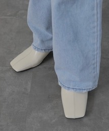 Reurie'（レウリィ）の「フレアヒールミュール／flare heel mule パンプス サンダル フェイクレザー 合皮 スクエアトゥ ローヒール ミドルヒール 綺麗め シンプル カジュアル レディライク 韓国（パンプス）」