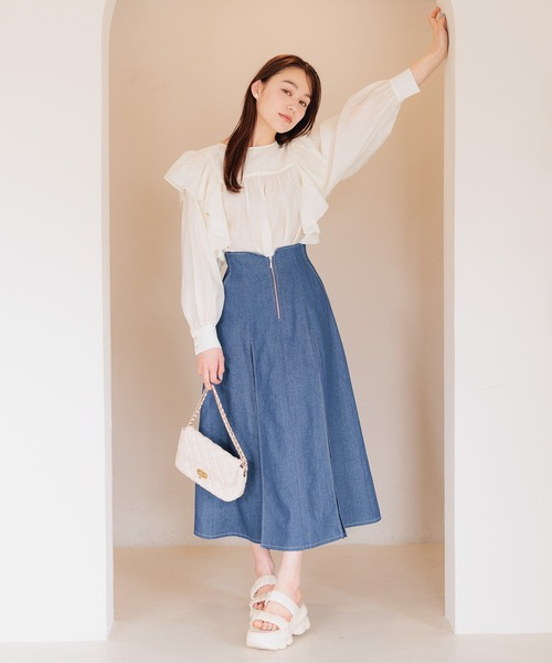 mysty woman（ミスティウーマン）の「【WEB限定アイテム】フリルショルダーブラウス　119181（シャツ/ブラウス・レディース・ピンク/オフホワイト/ブラック/ライトブルー・FREE）」の16枚目の写真