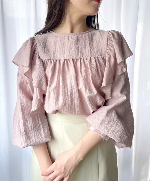 mysty woman（ミスティウーマン）の「【WEB限定アイテム】フリルショルダーブラウス　119181（シャツ/ブラウス・レディース・ピンク/オフホワイト/ブラック/ライトブルー・FREE）」の14枚目の写真