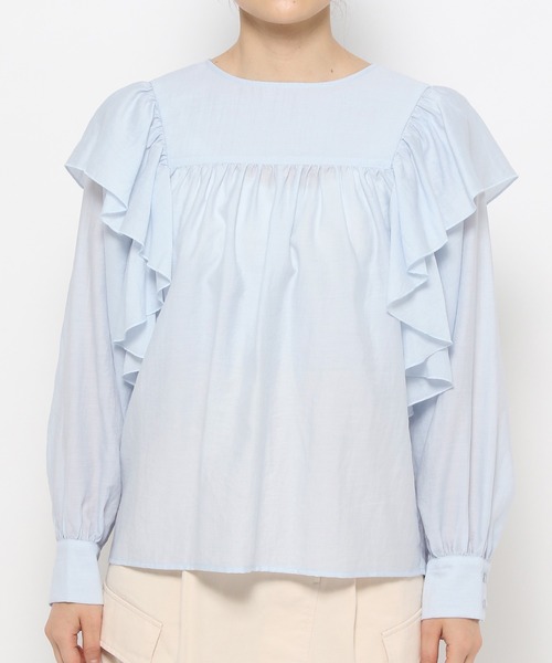 mysty woman（ミスティウーマン）の「【WEB限定アイテム】フリルショルダーブラウス　119181（シャツ/ブラウス・レディース・ピンク/オフホワイト/ブラック/ライトブルー・FREE）」の12枚目の写真