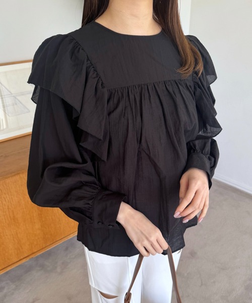 mysty woman（ミスティウーマン）の「【WEB限定アイテム】フリルショルダーブラウス　119181（シャツ/ブラウス・レディース・ピンク/オフホワイト/ブラック/ライトブルー・FREE）」の10枚目の写真