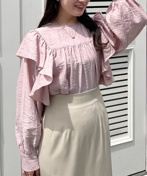 mysty woman（ミスティウーマン）の「【WEB限定アイテム】フリルショルダーブラウス　119181（シャツ/ブラウス・レディース・ピンク/オフホワイト/ブラック/ライトブルー・FREE）」の6枚目の写真
