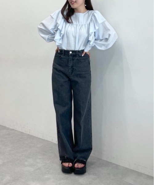 mysty woman（ミスティウーマン）の「【WEB限定アイテム】フリルショルダーブラウス　119181（シャツ/ブラウス・レディース・ピンク/オフホワイト/ブラック/ライトブルー・FREE）」の9枚目の写真