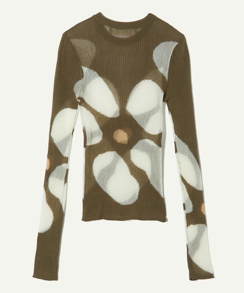 leinwande（ラインヴァンド）の「Eniko Katalin Botanical Sheer Intarsia Top（Tシャツ/カットソー・レディース・ブラウン/カーキ/ベージュ・FREE）」の4枚目の写真