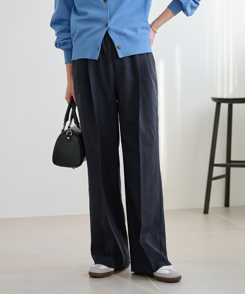 JOURNAL STANDARD relume(ジャーナルスタンダード レリューム)の「《WEB限定追加》マットウースフレアタックパンツ(スラックス・レディース・ネイビー・36/38)」の1枚目の写真