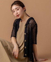 メッシュ5分袖襟付カーディガン