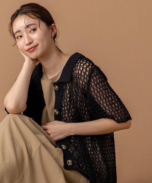 Torrazzo Donna（トラッゾドンナ）の「メッシュ5分袖襟付カーディガン（Tシャツ/カットソー・レディース・アイボリー/ブラック・FREE）」の21枚目の写真