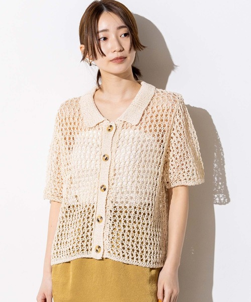 Torrazzo Donna（トラッゾドンナ）の「メッシュ5分袖襟付カーディガン（Tシャツ/カットソー・レディース・アイボリー/ブラック・FREE）」の7枚目の写真