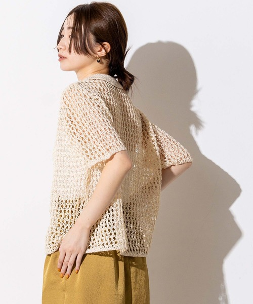 Torrazzo Donna（トラッゾドンナ）の「メッシュ5分袖襟付カーディガン（Tシャツ/カットソー・レディース・アイボリー/ブラック・FREE）」の8枚目の写真