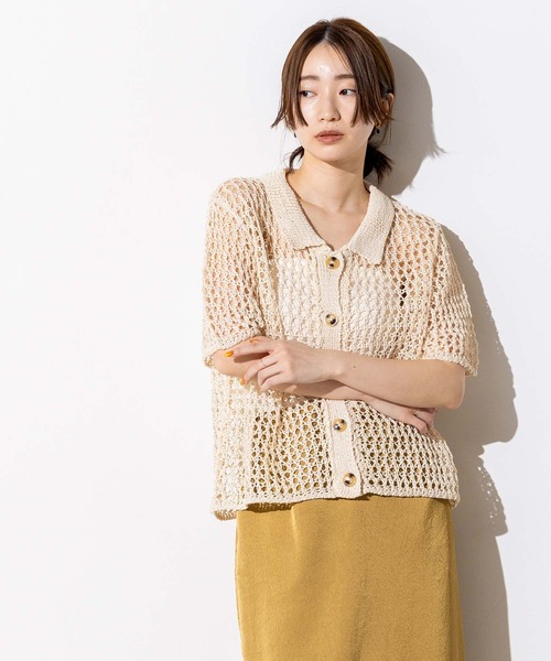 Torrazzo Donna（トラッゾドンナ）の「メッシュ5分袖襟付カーディガン（Tシャツ/カットソー・レディース・アイボリー/ブラック・FREE）」の10枚目の写真