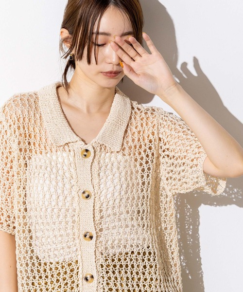 Torrazzo Donna（トラッゾドンナ）の「メッシュ5分袖襟付カーディガン（Tシャツ/カットソー・レディース・アイボリー/ブラック・FREE）」の12枚目の写真