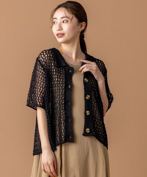 Torrazzo Donna（トラッゾドンナ）の「メッシュ5分袖襟付カーディガン（Tシャツ/カットソー・レディース・アイボリー/ブラック・FREE）」の17枚目の写真