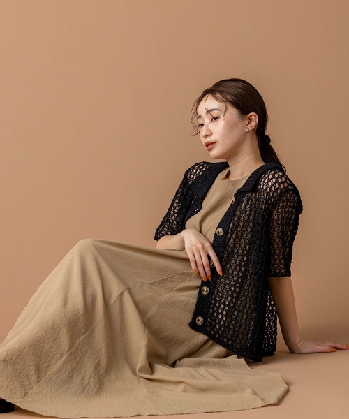 Torrazzo Donna（トラッゾドンナ）の「メッシュ5分袖襟付カーディガン（Tシャツ/カットソー・レディース・アイボリー/ブラック・FREE）」の19枚目の写真