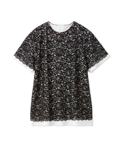 コムコム レース　レイヤード　カットソー　黒 幾何レースレイヤードトップス （カットソー）｜a.v.v / アー