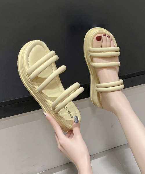 Miniministore(ミニミニストア)の「ミュールサンダル 厚底 ストラップ 夏靴(サンダル・レディース・ブラック/ベージュ/オフホワイト・22.5cm/23.5cm/24.5cm/23.0cm/24.0cm/25.0cm)」の3枚目の写真