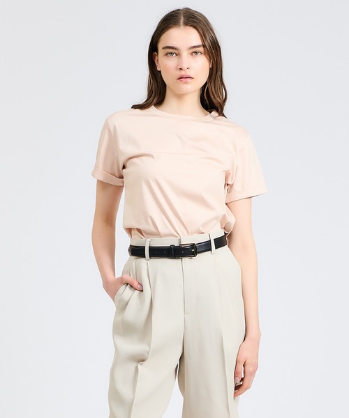 ESTNATION(エストネーション)の「ESTNATION / コットンスムーススビンハーフスリーブTシャツ(Tシャツ/カットソー・レディース・オフホワイト/ピンク/ベージュ/ネイビー/ブラック・FREE)」の5枚目の写真