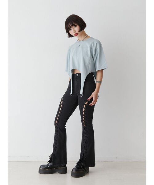 jouetie（ジュエティ）の「ガーターTシャツ（Tシャツ/カットソー・レディース・ブルー/オフホワイト/ブラック・MEDIUM）」の16枚目の写真