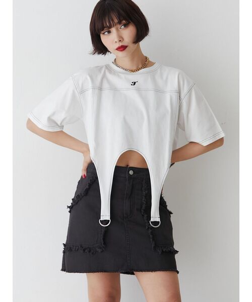 jouetie（ジュエティ）の「ガーターTシャツ（Tシャツ/カットソー・レディース・ブルー/オフホワイト/ブラック・MEDIUM）」の8枚目の写真