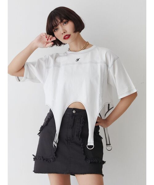 jouetie（ジュエティ）の「ガーターTシャツ（Tシャツ/カットソー・レディース・ブルー/オフホワイト/ブラック・MEDIUM）」の10枚目の写真