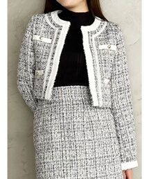 【セットアップ着用可】ツイードノーカラージャケット