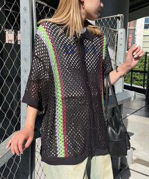 CIAOPANIC | 【ユニセックス】襟付きライン半袖メッシュカーディガン(カーディガン/ボレロ)