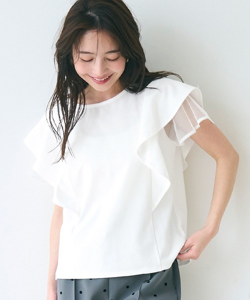 coca(coca)(コカ)の「チュールレイヤードトップス(Tシャツ/カットソー・レディース・ホワイト/ブラック・L/M)」の1枚目の写真