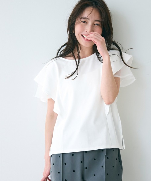ホワイト チュール トップス tocco closet tシャツ 「ZOZO限定」3Dフラワーモチーフチュール