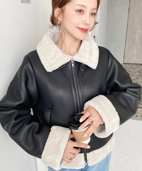 セール】フェイクレザー×フェイクファームートンショート