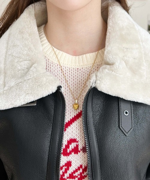 moment+（モーメントプラス）の「フェイクレザー×フェイクファームートンショートブルゾン（ムートンコート・レディース・ブラウン/ブラック系その他/ブラック・M/L）」の12枚目の写真