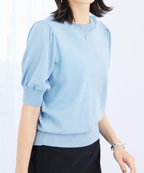 7days Life Styling（セブンデイズライフスタイリング）の「（接触冷感・毛玉になりにくい・ＵＶカット）綿混シアー袖ニット（ニット/セーター・レディース・グレイッシュベージュ/ブラック/テラコッタ/シルバーグレー/ブルー・S/M/L/LL/3L）」の5枚目の写真