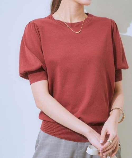 7days Life Styling（セブンデイズライフスタイリング）の「（接触冷感・毛玉になりにくい・ＵＶカット）綿混シアー袖ニット（ニット/セーター・レディース・グレイッシュベージュ/ブラック/テラコッタ/シルバーグレー/ブルー・S/M/L/LL/3L）」の4枚目の写真