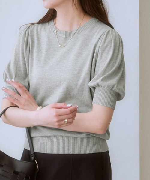 7days Life Styling（セブンデイズライフスタイリング）の「（接触冷感・毛玉になりにくい・ＵＶカット）綿混シアー袖ニット（ニット/セーター・レディース・グレイッシュベージュ/ブラック/テラコッタ/シルバーグレー/ブルー・S/M/L/LL/3L）」の3枚目の写真