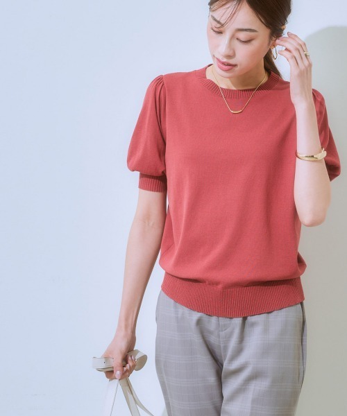 7days Life Styling（セブンデイズライフスタイリング）の「（接触冷感・毛玉になりにくい・ＵＶカット）綿混シアー袖ニット（ニット/セーター・レディース・グレイッシュベージュ/ブラック/テラコッタ/シルバーグレー/ブルー・S/M/L/LL/3L）」の18枚目の写真