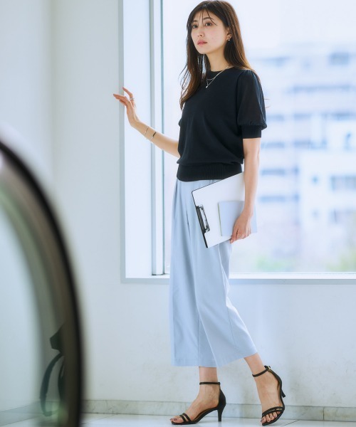 7days Life Styling（セブンデイズライフスタイリング）の「（接触冷感・毛玉になりにくい・ＵＶカット）綿混シアー袖ニット（ニット/セーター・レディース・グレイッシュベージュ/ブラック/テラコッタ/シルバーグレー/ブルー・S/M/L/LL/3L）」の9枚目の写真