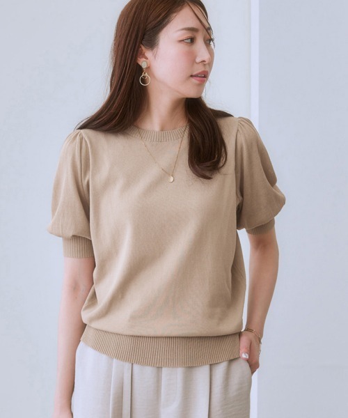 7days Life Styling（セブンデイズライフスタイリング）の「（接触冷感・毛玉になりにくい・ＵＶカット）綿混シアー袖ニット（ニット/セーター・レディース・グレイッシュベージュ/ブラック/テラコッタ/シルバーグレー/ブルー・S/M/L/LL/3L）」の22枚目の写真